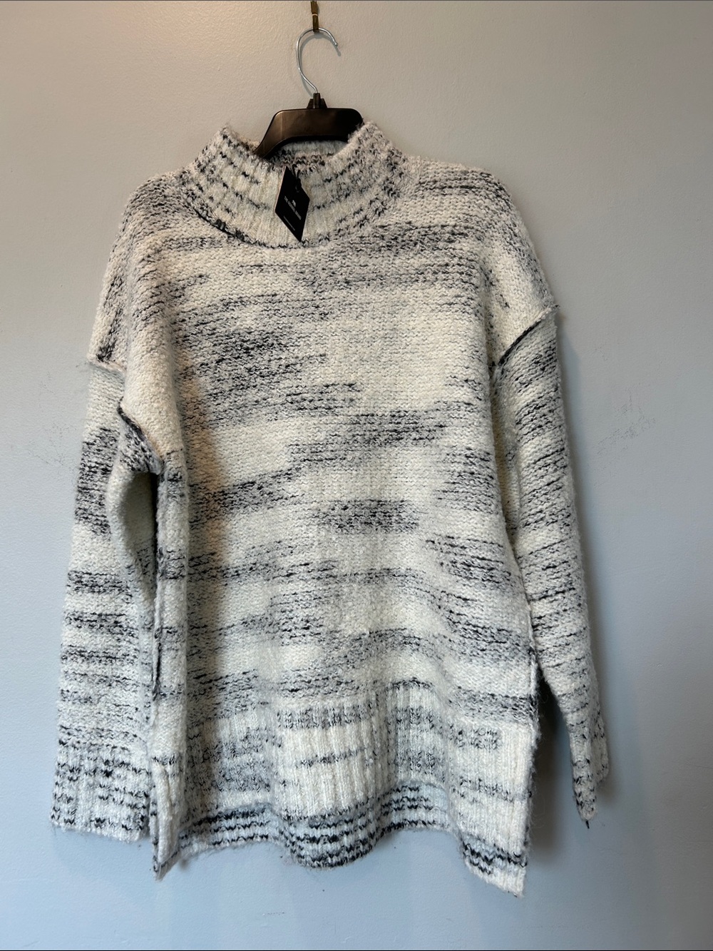 The Normal Brand Marled Mock Neck Sweater in Cream & Black